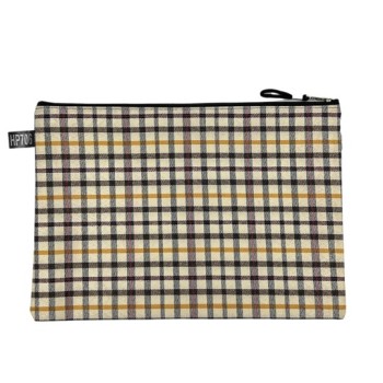 Book Bag A4 Zipper Type Checkered - Brown And Orange