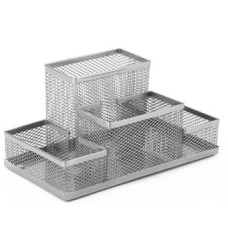 Desk Organizer Metal Mesh 4 Div - Silver