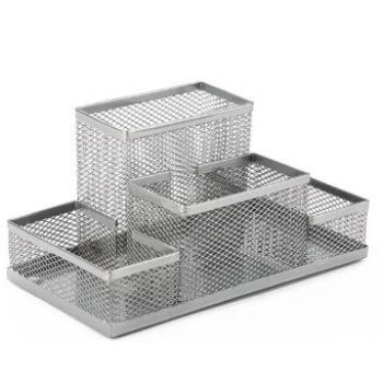 Desk Organizer Metal Mesh 4 Div - Silver