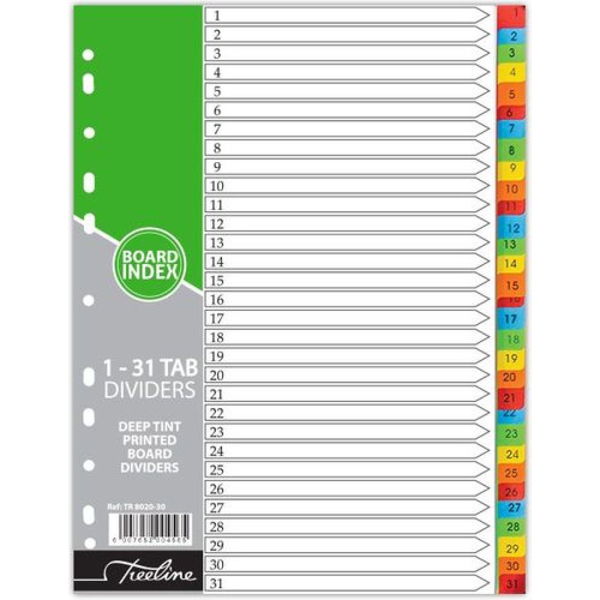 Divider Board A4 Numbered 1-31 Rainbow