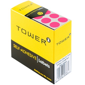 Tower Box Labels Round 13Mm Fl Pink