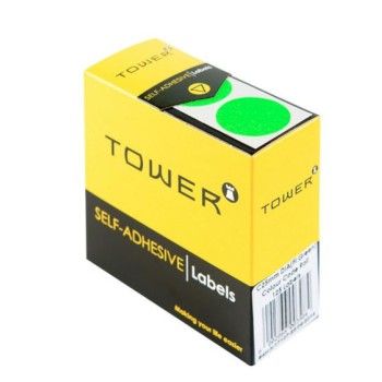 Tower Box Labels Round 25Mm Fl Green