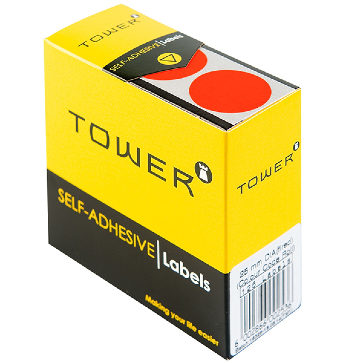 Tower Box Labels Round 25Mm Red