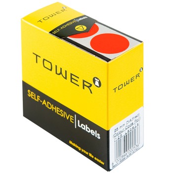Tower Box Labels Round 25Mm Red
